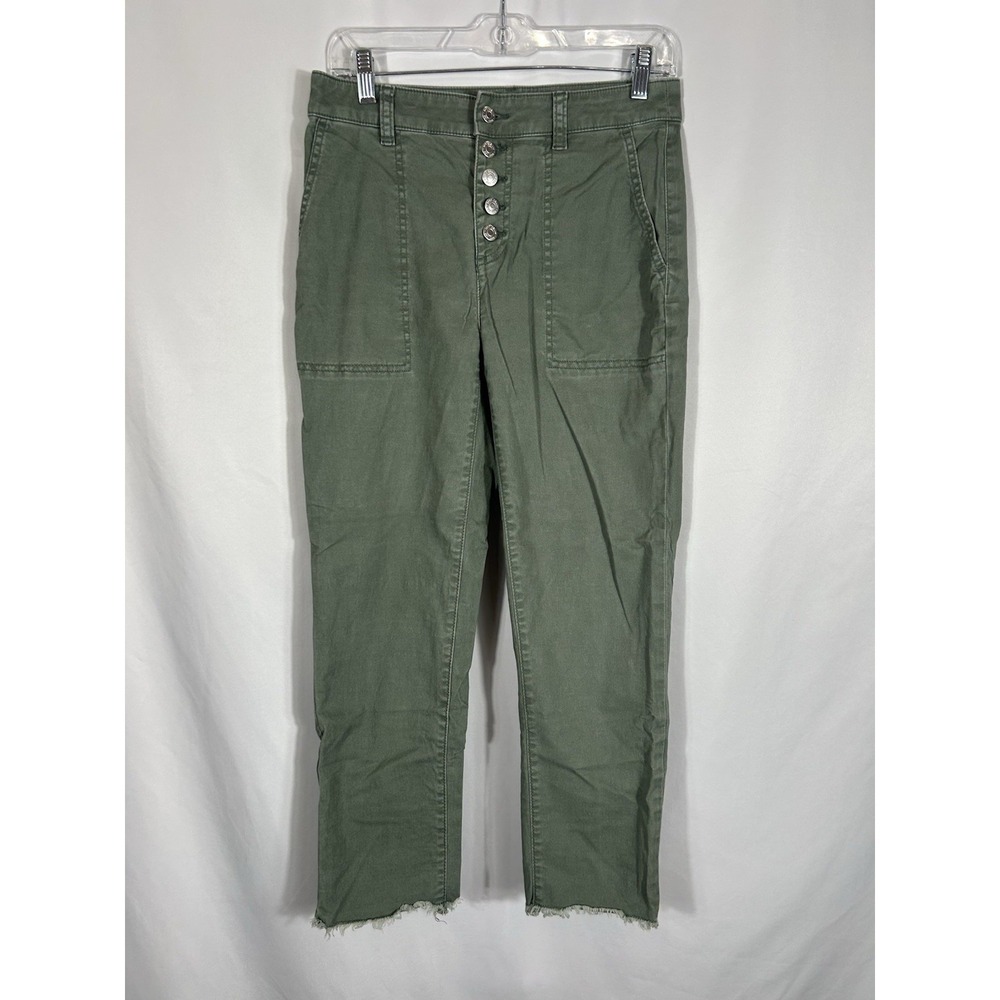 LOFT Pants Size 2 Women's Straight Leg Exposed Button Fly Raw Hem‎ Green Utility